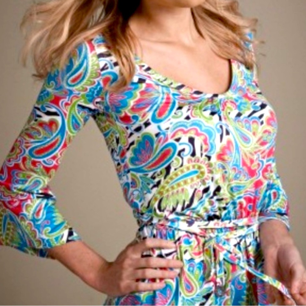 Mud Pie Pastel Paisley Dress Tie Waist Mod M